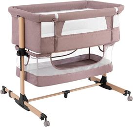 nordmiex 3 in 1 Baby Crib Bedside Crib,Baby Bassinet,Baby Bed Adjustable Portable Bed for Infant/Baby,Khaki