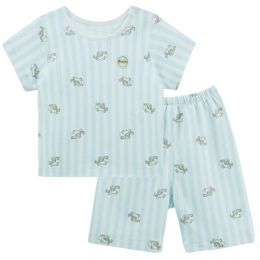 BLUE Infant Short Slevees&Shorts 2 Pieces Baby Toddler Underwear Set 6-9M(D0101HHM74G)