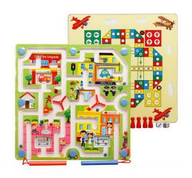 Wooden Maze Toy Puzzle Magnetic Board Game For Toddlers, Traffic Maze + Ludo Set(D0101HRN5EA)