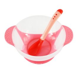 Baby Suction Bowl/ Feeding Bowl And Spoon Set, Pink(D0101HXD1JY)