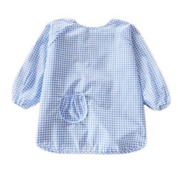 Lovely Girl Smocks Baby Feeding Clothes Baby Bibs Latticed ,Blue(D0101HXD67V)