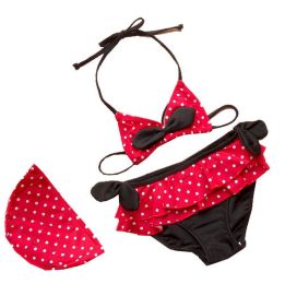 Cute Baby Girls Dot Swimsuit Two Pieces, Red, 1-2 Years Old(D0101HXLD9A)