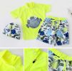 Boys Swimsuit Lovely Two Pieces Bathing Suit with Swimming Cap Fluorescent Green(D0101HXLMFU)