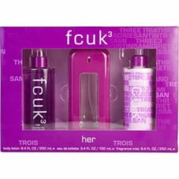 Fcuk 3 By French Connection Edt Spray 3.4 Oz & Body Lotion 8.4 Oz & Fragrance Mist 8.4 Oz For Women