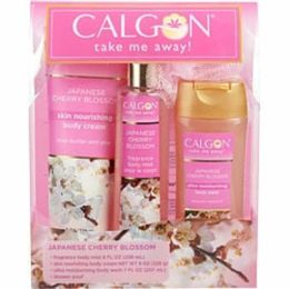 Calgon By Coty Japanese Cherry Blossom With Body Mist 8 Oz & Body Cream 8 Oz & Body Wash 7 Oz & Shower Pouf For Women
