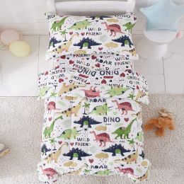 Dinosaur Printed White Bedding Set Colorful